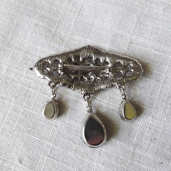 Silvertone Brooch w/ Black Rhinestones - Picture 2 of 3